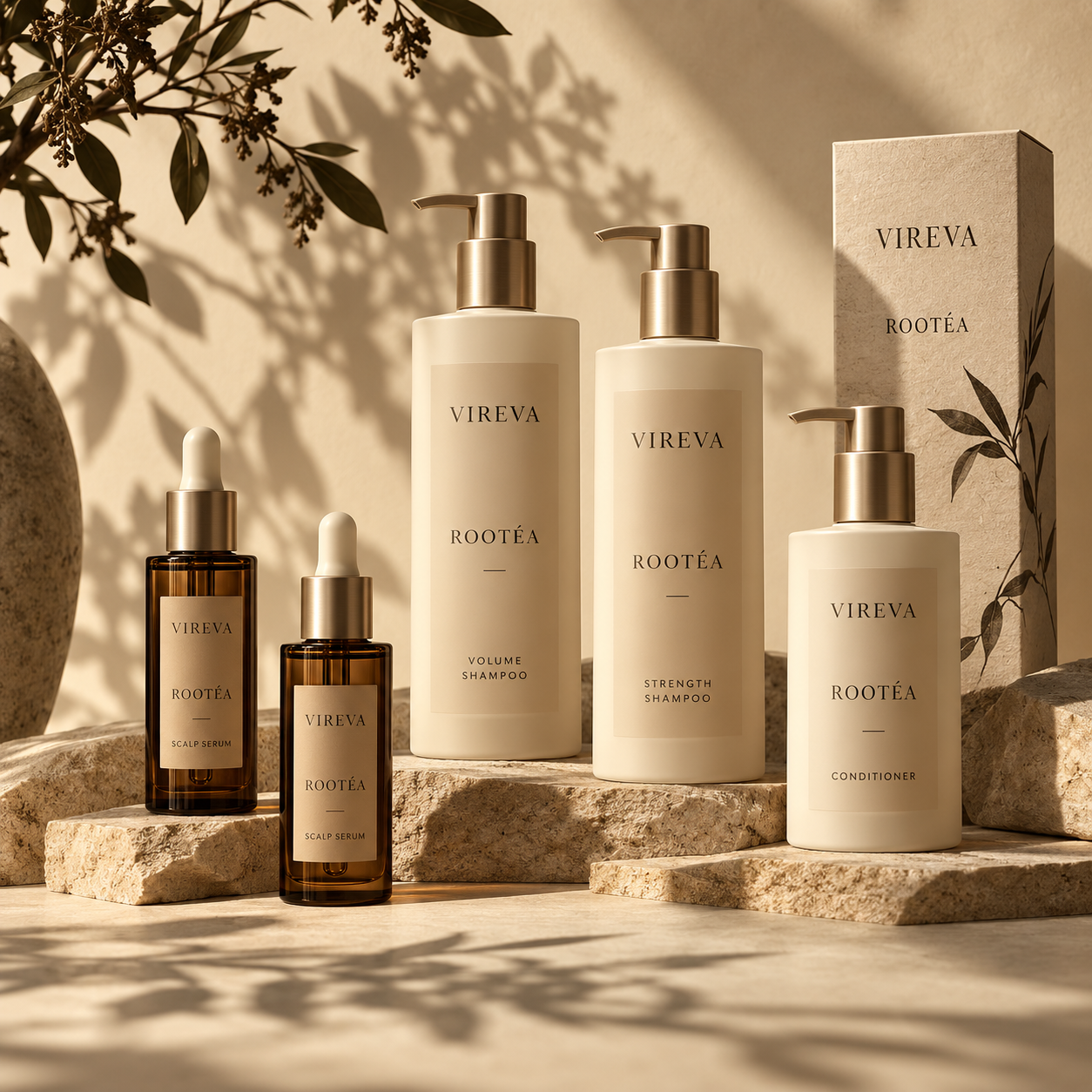 VIREVA ROOTÉA haircare packaging design